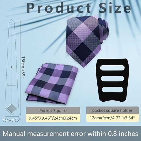 Plaid Men's Tie Sets, Mens Handkerchief with Pocket Square Holder Self-tied Neck Ties Mens for Wedding Groom Business in Saudi Arabia