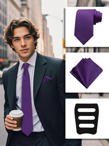 Mantieqingway Solid Color Tie Sets for Men Necktie with Pocket Square and Holder Formal Wedding New Year Graduation in Saudi Arabia