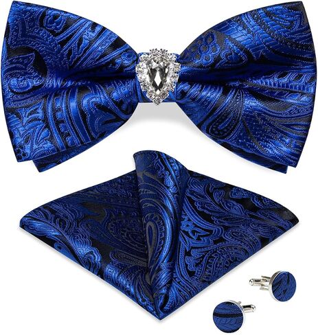 DiBanGu Men's Paisley Floral Bow Ties Pre-Tied Pocket Square Cufflinks Set Wedding Formal in Saudi Arabia