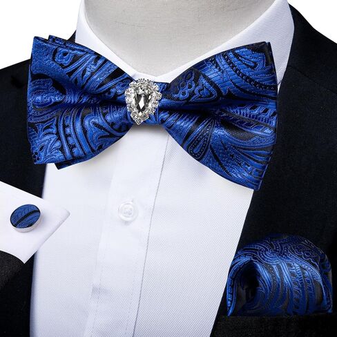 DiBanGu Men's Paisley Floral Bow Ties Pre-Tied Pocket Square Cufflinks Set Wedding Formal in Saudi Arabia