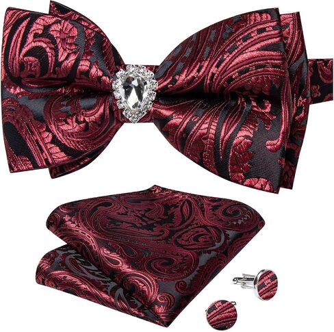 DiBanGu Men's Paisley Floral Bow Ties Pre-Tied Pocket Square Cufflinks Set Wedding Formal in Saudi Arabia