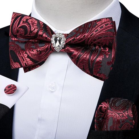 DiBanGu Men's Paisley Floral Bow Ties Pre-Tied Pocket Square Cufflinks Set Wedding Formal in Saudi Arabia
