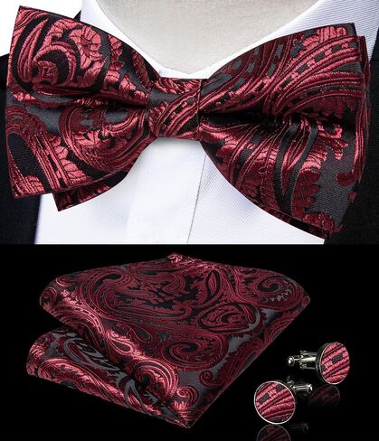 DiBanGu Men's Paisley Floral Bow Ties Pre-Tied Pocket Square Cufflinks Set Wedding Formal in Saudi Arabia