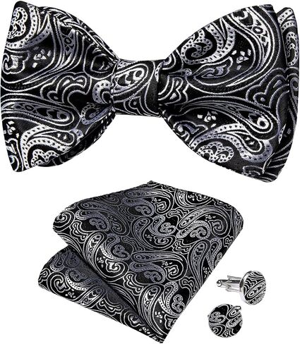 DiBanGu Silk Bow Ties for Men Striped Solid Paisley Self Bowtie and Pocket Square Cufflinks Formal Tuxedo Bowtie Set Wedding in Saudi Arabia