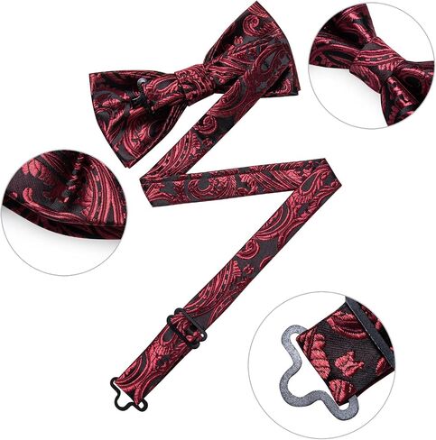 DiBanGu Men's Paisley Floral Bow Ties Pre-Tied Pocket Square Cufflinks Set Wedding Formal in Saudi Arabia
