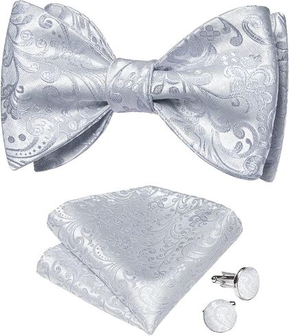 DiBanGu Silk Bow Ties for Men Striped Solid Paisley Self Bowtie and Pocket Square Cufflinks Formal Tuxedo Bowtie Set Wedding in Saudi Arabia