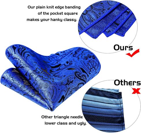 5PCS Mens Silk Tie, Pocket Square, Cufflinks, Drilled Tie Ring and Lapel Pin Set for Wedding Groom Party in Saudi Arabia