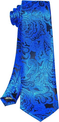 5PCS Mens Silk Tie, Pocket Square, Cufflinks, Drilled Tie Ring and Lapel Pin Set for Wedding Groom Party in Saudi Arabia
