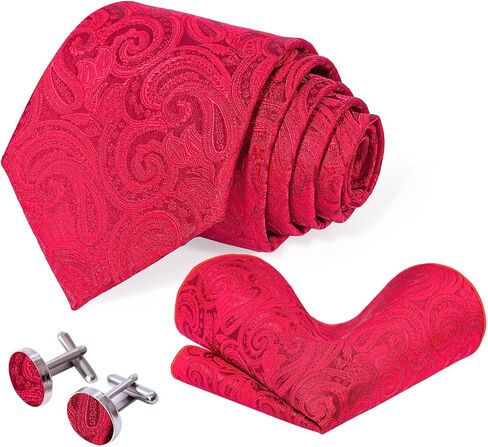 5PCS Mens Silk Tie, Pocket Square, Cufflinks, Drilled Tie Ring and Lapel Pin Set for Wedding Groom Party in Saudi Arabia