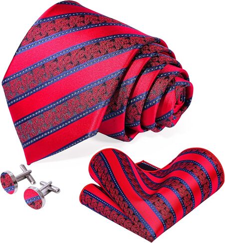 5PCS Mens Silk Tie, Pocket Square, Cufflinks, Drilled Tie Ring and Lapel Pin Set for Wedding Groom Party in Saudi Arabia