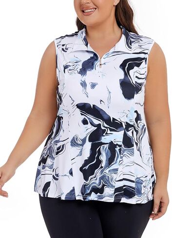 Plus Size Golf Polo Shirts for Women 1/4 Zip Up Quick Dry Sleeveless Workout Tank Tops XL-5XL in Saudi Arabia