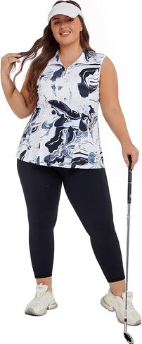 Plus Size Golf Polo Shirts for Women 1/4 Zip Up Quick Dry Sleeveless Workout Tank Tops XL-5XL in Saudi Arabia