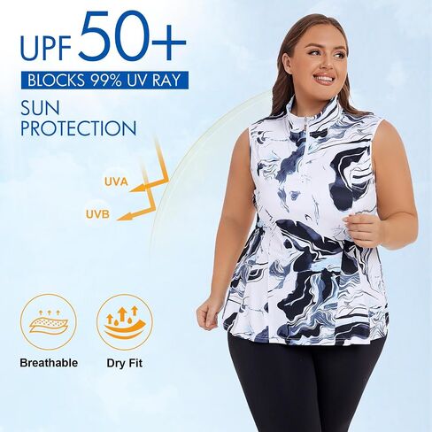 Plus Size Golf Polo Shirts for Women 1/4 Zip Up Quick Dry Sleeveless Workout Tank Tops XL-5XL in Saudi Arabia
