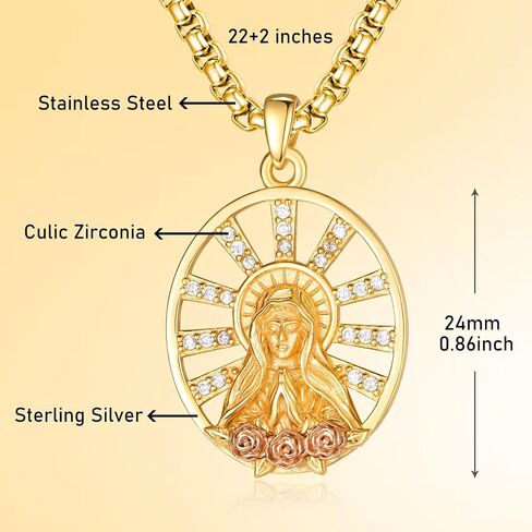 Virgin Mary Necklace for Women 925 Sterling Silver Mother Mary Necklace Protection Jewelry Religion Christian Faith Catholic Gifts in Saudi Arabia