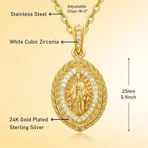 Virgin Mary Necklace for Women 925 Sterling Silver Mother Mary Necklace Protection Jewelry Religion Christian Faith Catholic Gifts in Saudi Arabia