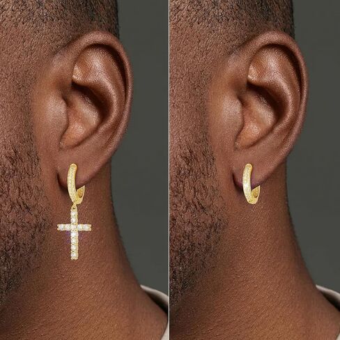 أقراط KRKC Cross Dangle - Astrling Silver Hoop ، 14K مطلي بالذهب ، Hypoallergenic ، مقاطع متدلية 15 ملم أقراط مستديرة للرجال والنساء in Kuwait