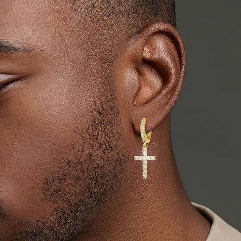 أقراط KRKC Cross Dangle - Astrling Silver Hoop ، 14K مطلي بالذهب ، Hypoallergenic ، مقاطع متدلية 15 ملم أقراط مستديرة للرجال والنساء in Kuwait