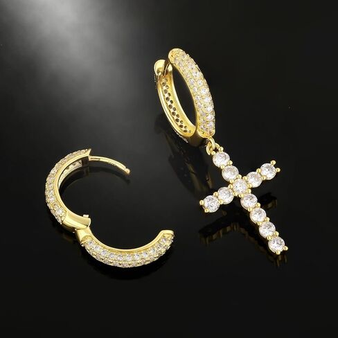 أقراط KRKC Cross Dangle - Astrling Silver Hoop ، 14K مطلي بالذهب ، Hypoallergenic ، مقاطع متدلية 15 ملم أقراط مستديرة للرجال والنساء in Kuwait