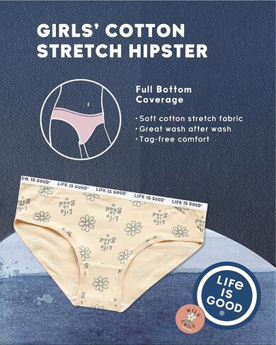 Life is Good Girls' Hipster Underwear - 5 Pack/10 Pack Cotton Panties for Girls with Stretch Logo Waistband (Sizes: S-L) in Saudi Arabia