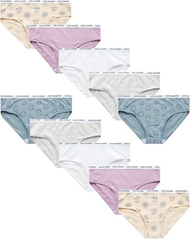 Life is Good Girls' Hipster Underwear - 5 Pack/10 Pack Cotton Panties for Girls with Stretch Logo Waistband (Sizes: S-L) in Saudi Arabia
