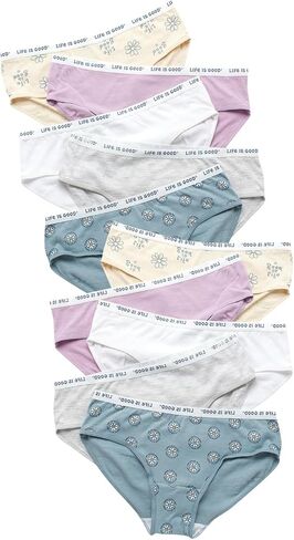 Life is Good Girls' Hipster Underwear - 5 Pack/10 Pack Cotton Panties for Girls with Stretch Logo Waistband (Sizes: S-L) in Saudi Arabia