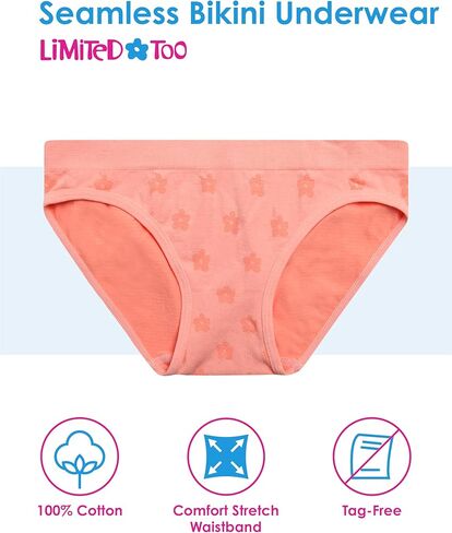 Limited Too Girls' Bikini Panties - 4 Pack Soft Jacquard Microfiber Seamless Bikini Underwear for Girls (Sizes: S-XL) in Saudi Arabia