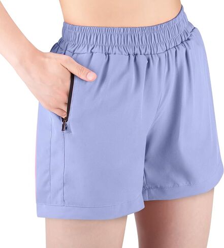 BIG ELEPHANT 3 Pcs Girls Athletic Shorts with Liner, Quick Dry Sports Shorts with Zipper Pockets for Running, Soccer, Cycling in Kuwait