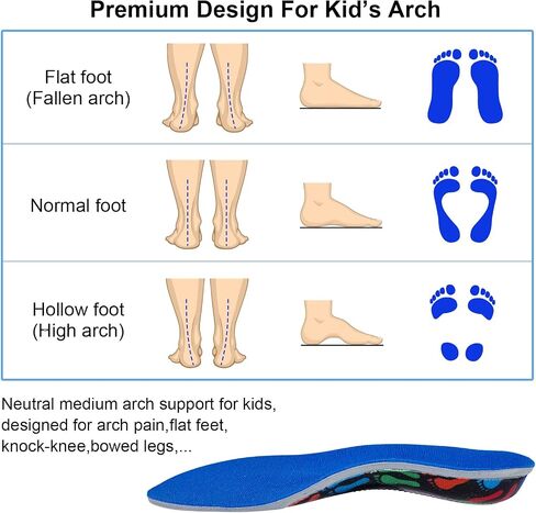 Kids Medium Arch Orthotics Low and Comfort Metatarsal Pad Inserts Relieve Plantar Fasciitis Foot Pains with Gel Heel Cushion in Kuwait