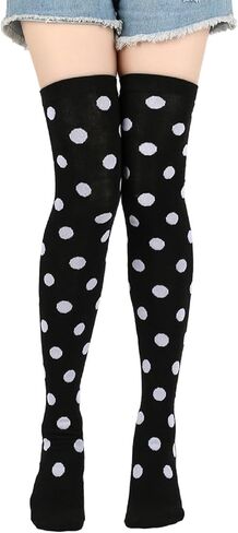 Violet Mist Thigh High Socks for Women Novelty Polka Dot Over the Knee High Socks Black Funny Extra Long Sock Thigh Highs in Saudi Arabia