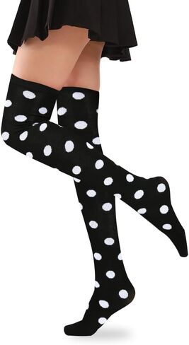 Violet Mist Thigh High Socks for Women Novelty Polka Dot Over the Knee High Socks Black Funny Extra Long Sock Thigh Highs in Saudi Arabia