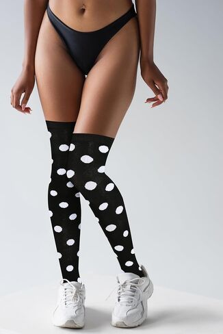 Violet Mist Thigh High Socks for Women Novelty Polka Dot Over the Knee High Socks Black Funny Extra Long Sock Thigh Highs in Saudi Arabia