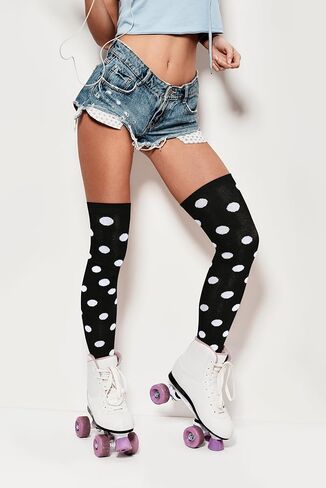 Violet Mist Thigh High Socks for Women Novelty Polka Dot Over the Knee High Socks Black Funny Extra Long Sock Thigh Highs in Saudi Arabia