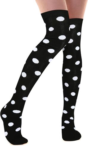 Violet Mist Thigh High Socks for Women Novelty Polka Dot Over the Knee High Socks Black Funny Extra Long Sock Thigh Highs in Saudi Arabia