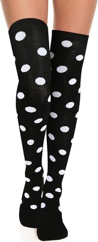 Violet Mist Thigh High Socks for Women Novelty Polka Dot Over the Knee High Socks Black Funny Extra Long Sock Thigh Highs in Saudi Arabia
