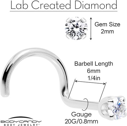 جسم حلوى 14K رنين الذهب الصلب أنف الأزرار - 2 مم مختبر الماس المزرعة التي أنشأتها MasterJeweler - الجانب الأيمن خاتم الأنف 18 مقياس 20 مقياسًا للحلقة الذهب الحقيقية للمجوهرات للنساء والرجال in Saudi Arabia