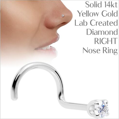 جسم حلوى 14K رنين الذهب الصلب أنف الأزرار - 2 مم مختبر الماس المزرعة التي أنشأتها MasterJeweler - الجانب الأيمن خاتم الأنف 18 مقياس 20 مقياسًا للحلقة الذهب الحقيقية للمجوهرات للنساء والرجال in Saudi Arabia