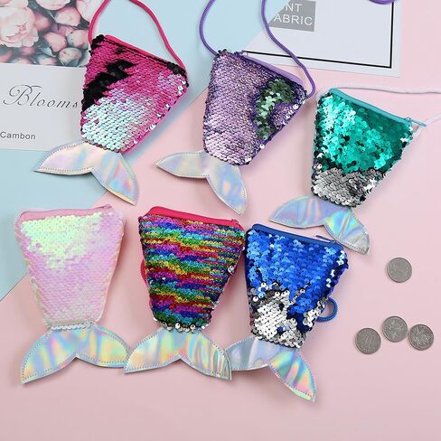 2 Pack Kids Purses Girls Coin Purses, Small Shining Mermaid Purses for Girls, Little Girls Purse Toddler Purse for Girls (Pink & Purple) in Saudi Arabia