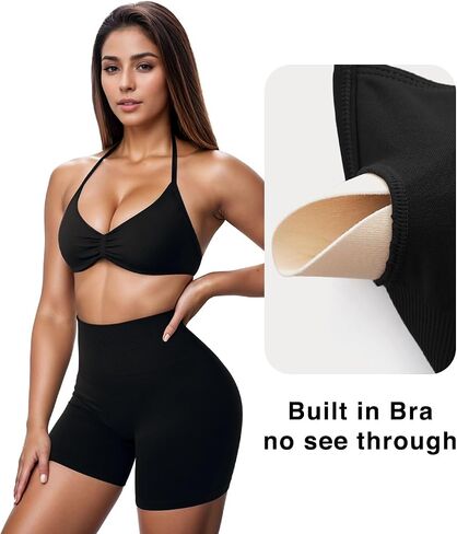 OMKAGI Halter Sports Bras for Women Padded Strappy Bra Open Back Workout Gym Crop in Saudi Arabia