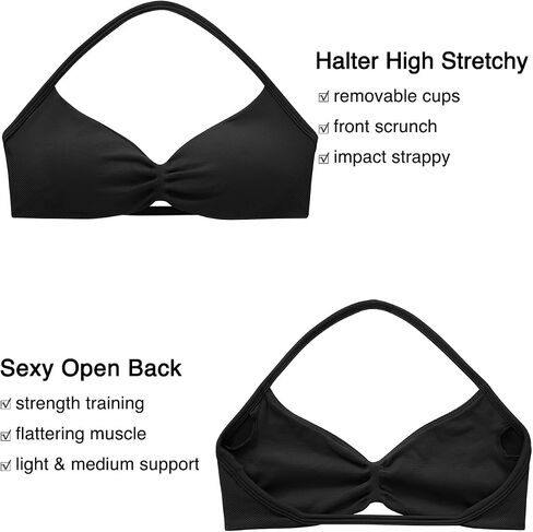 OMKAGI Halter Sports Bras for Women Padded Strappy Bra Open Back Workout Gym Crop in Saudi Arabia