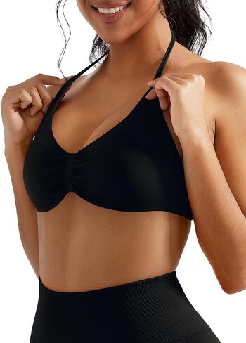 OMKAGI Halter Sports Bras for Women Padded Strappy Bra Open Back Workout Gym Crop in Saudi Arabia
