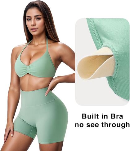 OMKAGI Halter Sports Bras for Women Padded Strappy Bra Open Back Workout Gym Crop in Saudi Arabia