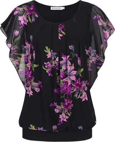 BAISHENGGT Womens Summer Tops Flutter Short Sleeve Pleated Front Mesh Shirts Dressy Casual Blouses in Kuwait