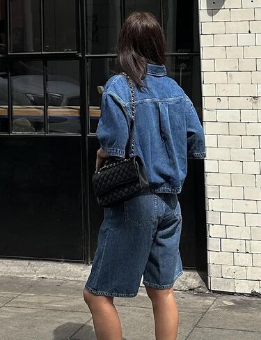 Women's Denim Shirt, Button Down Short Sleeve Jean Shirts Casual Top Outfits Trendy in Kuwait