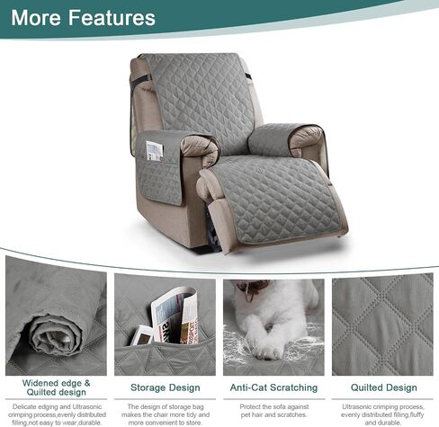 100% Waterproof Recliner Chair Cover Non-Slip Reclining Cover for Recliner Chair Washable Chair Seat Cover with Elastic Straps for Kids, Dogs, Pets (Sage Green, 23'') in Saudi Arabia