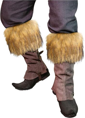 L'VOW 2pc Viking Fur Boot Cuffs Brown Fur Leg Warmers Medieval Furry Boots Covers for Women Men Halloween in Saudi Arabia