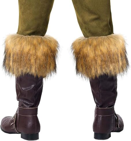 L'VOW 2pc Viking Fur Boot Cuffs Brown Fur Leg Warmers Medieval Furry Boots Covers for Women Men Halloween in Saudi Arabia