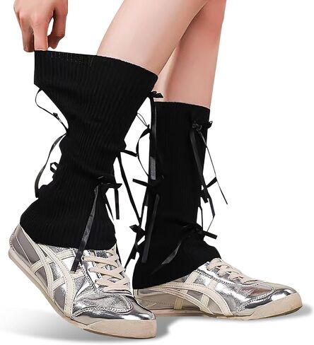 Leg warmers Y2k Wind with bow lace-up knit Harajuku Kawaii leg warmers accessories 80's vintage high leg socks in Kuwait