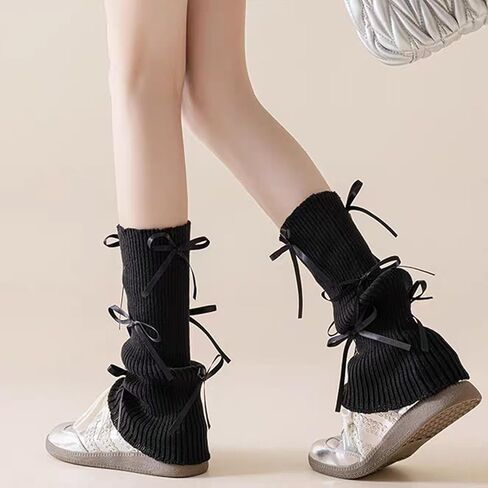 Leg warmers Y2k Wind with bow lace-up knit Harajuku Kawaii leg warmers accessories 80's vintage high leg socks in Kuwait