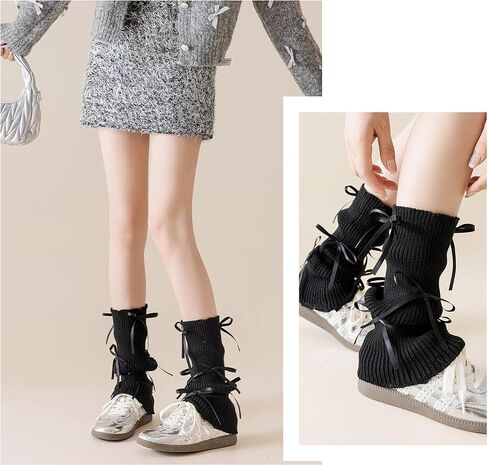 Leg warmers Y2k Wind with bow lace-up knit Harajuku Kawaii leg warmers accessories 80's vintage high leg socks in Kuwait