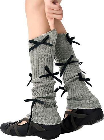 Leg warmers Y2k Wind with bow lace-up knit Harajuku Kawaii leg warmers accessories 80's vintage high leg socks in Kuwait